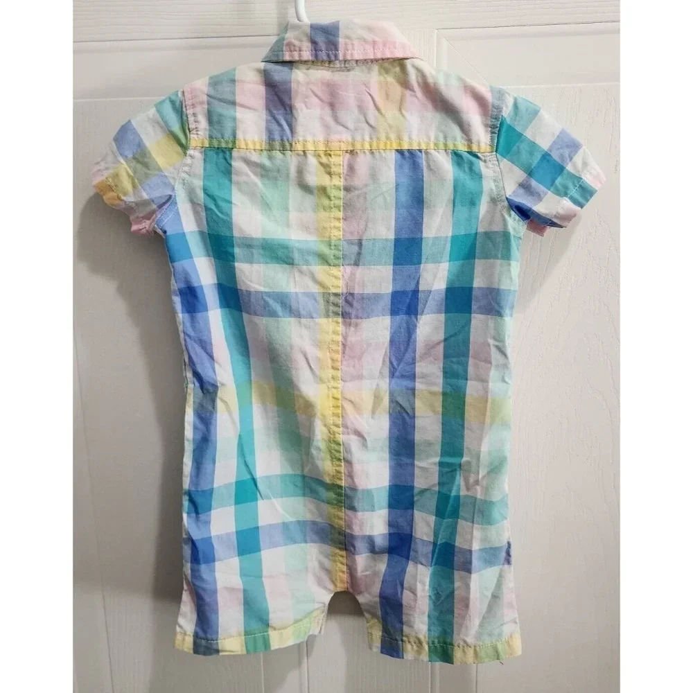 Crown‎ & Ivy Baby Boy Short Sleeve Collared One Piece Bodysuit Plaid Size 12M